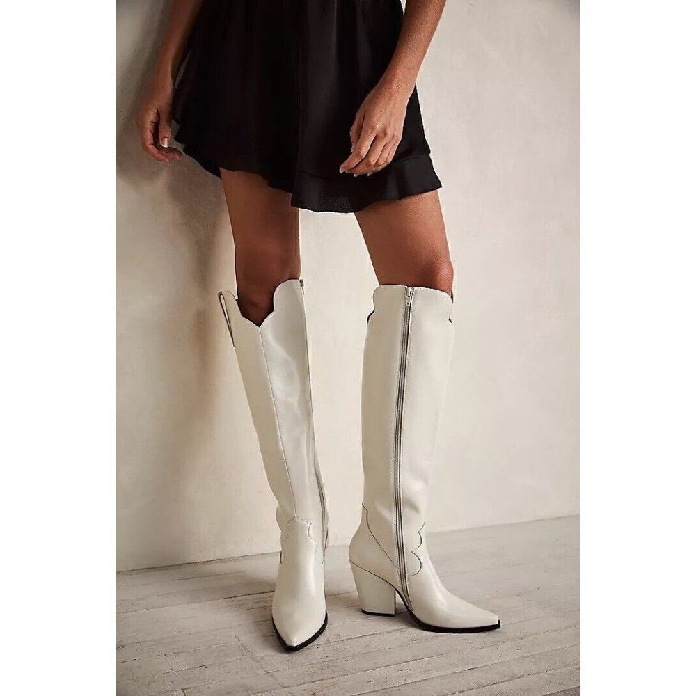 NEW FREE PEOPLE Sz 10 IRIS OVER THE KNEE WESTERN BOOT IN IVORY